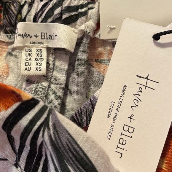 Haver + Blair Women’s XS Pants Wide Leg Crop Pull On Linen High Rise Tropical - Picture 5 of 12